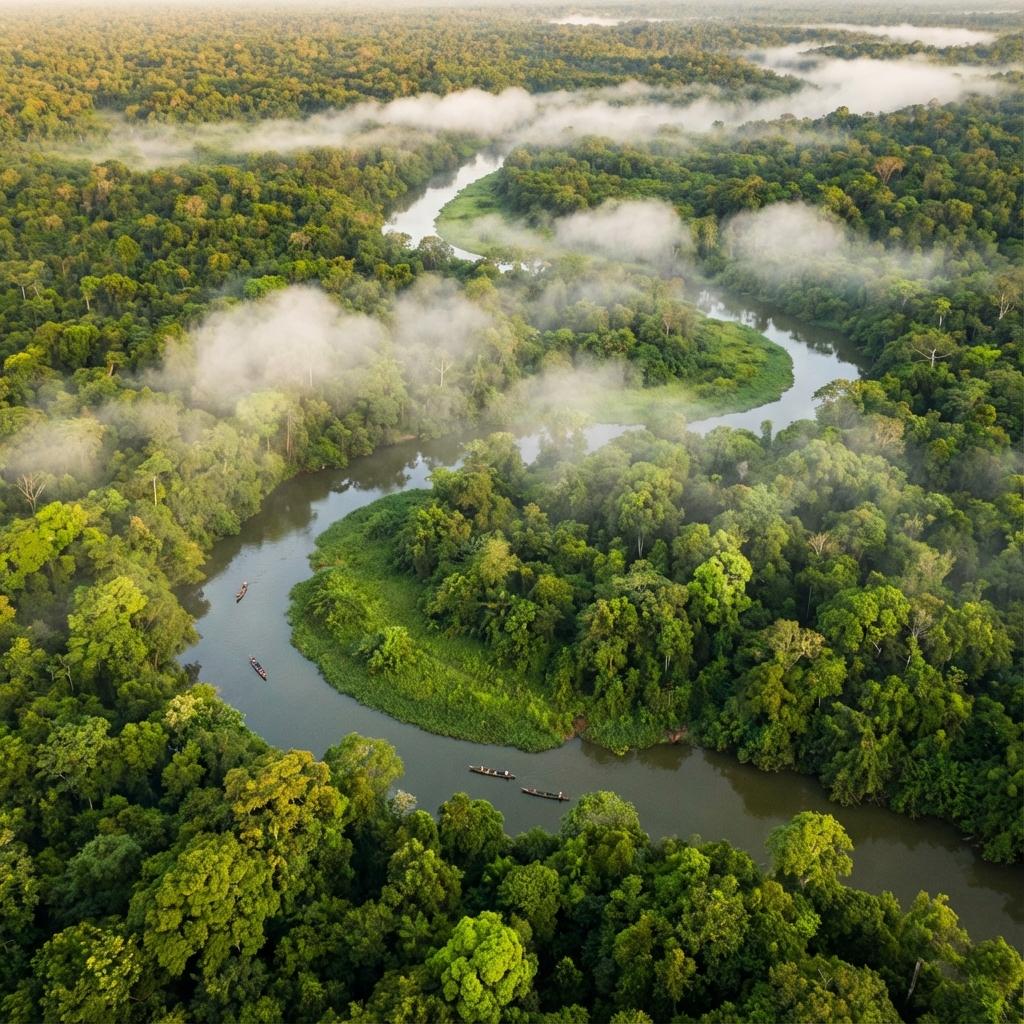 Forest river aerial view